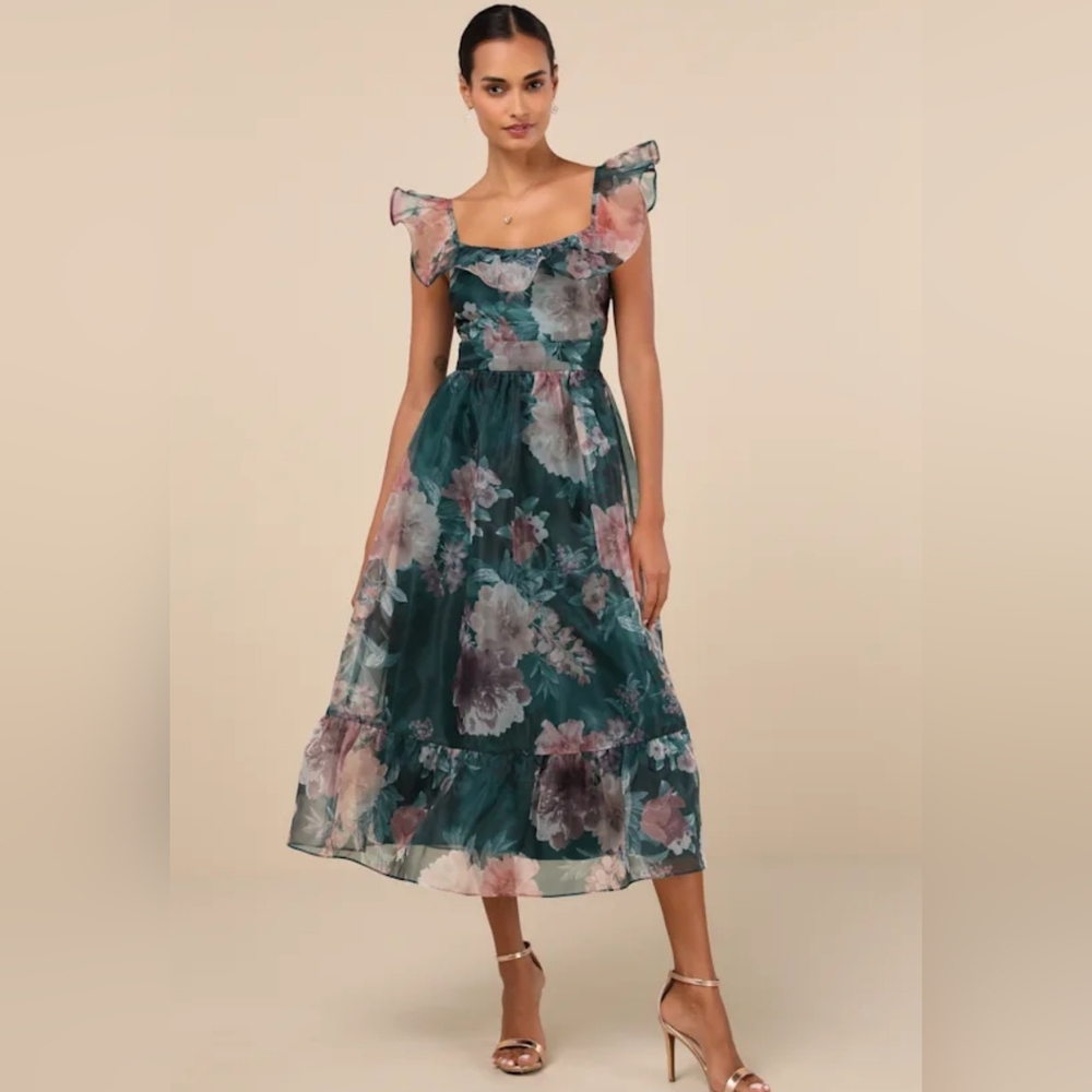 Lulus "Sweet Composure" Organza Off-the-Shoulder Midi Dress